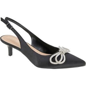 BCBGeneration Donna-2 Satin Kitten Heels Slingback Pump w/ Silver Bow Black 7.5
